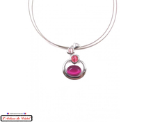Load image into Gallery viewer, Luxury Women's Necklace Set "Designer Jewelry" Stainless Steel and Crystal Maison Klein : Ricochet Fuchsia