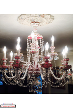 Load image into Gallery viewer, Chandelier Edition Overlay Crystal and Enamel Pink Color : 12 lights Maison Klein 54120 Baccarat France
