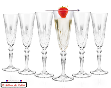 Load image into Gallery viewer, Service ROMEO : Crystal Champagne flutes Maison Klein 54120 Baccarat France