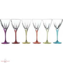 Charger l'image dans la galerie, Service arc en ciel 6 flutes à champagnes en cristal, 6 couleurs pastel assorties détail des 6 couleurs