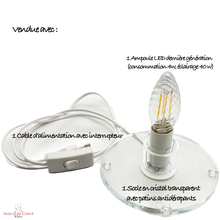 Load image into Gallery viewer, Vendue avec un cable d&#39;alimentation, 1 socle en cristal avec patins antidérapants et une ampoule LED dernière génération
