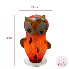 Load image into Gallery viewer, Lampe d&#39;ambiance Chouette multicolor base rouge modèle éteint dimensions