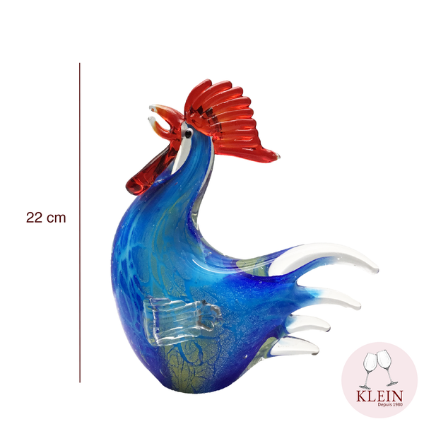 Sculpture "Le Coq Bleu" cristal Coloré dimensions