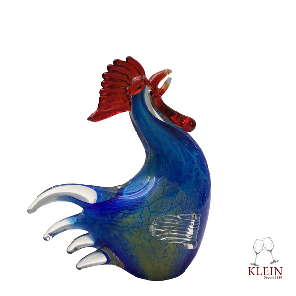 Sculpture "Le Coq Bleu" cristal Coloré