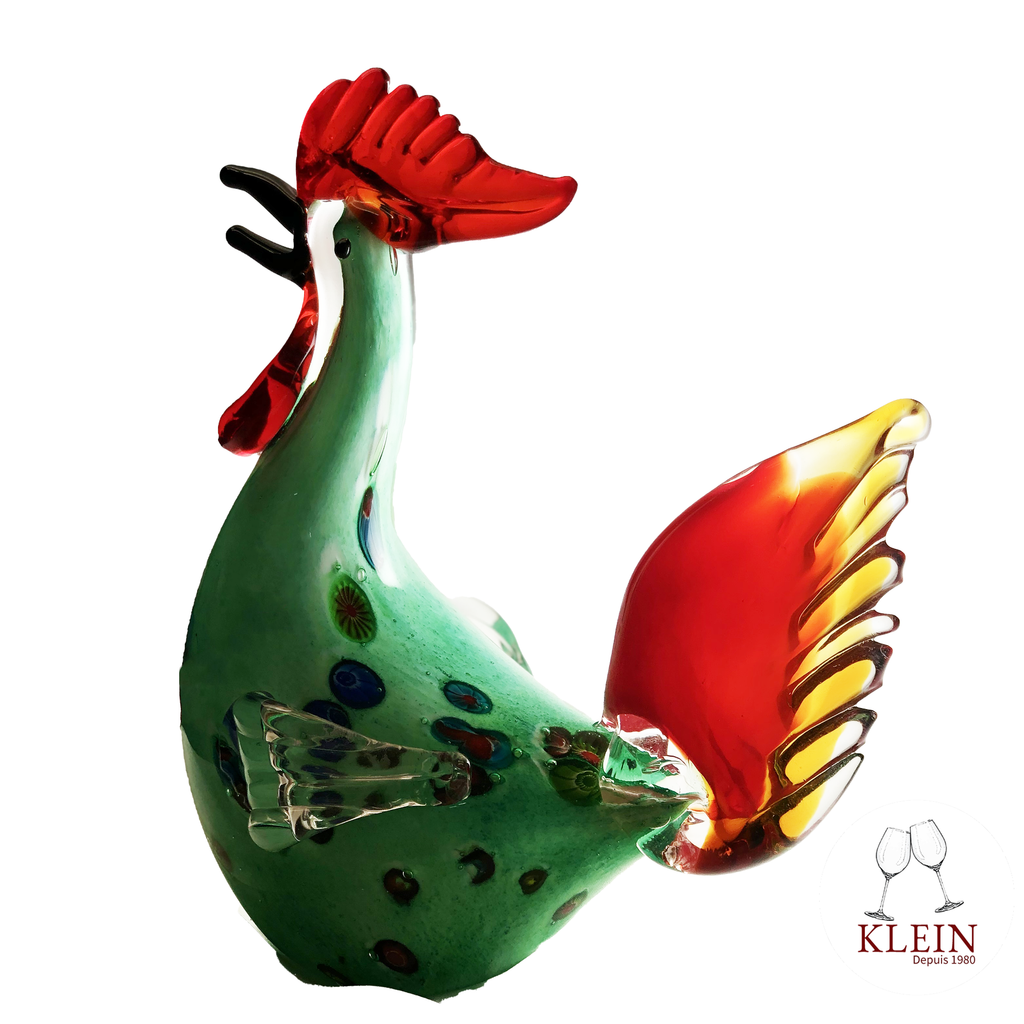 Sculpture "Le Coq Fier" en cristal Coloré vert clair