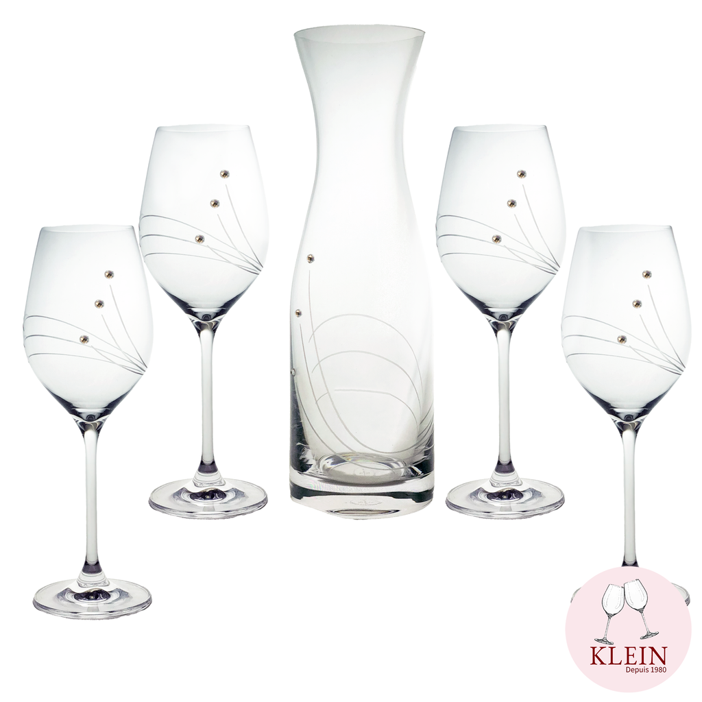 Coffret Cadeau Dégustation de Vin en Cristal Verres et Carafe taillés à la main