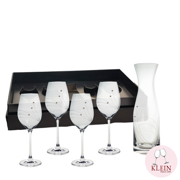 Coffret Cadeau Dégustation de Vin en Cristal Verres et Carafe taillés à la main avec coffret
