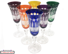 Load image into Gallery viewer, Roemer Diamond Service: 6 Crystal Champagne Flutes Maison Klein 54120 Baccarat France
