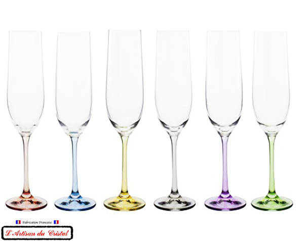Service Color : 6 Flûtes à Champagne en Cristal Maison Klein 54120 Baccarat France