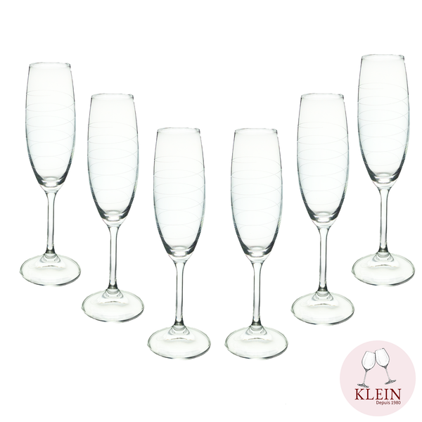 6 Flutes à champagne service twist léger décor taillé à la main