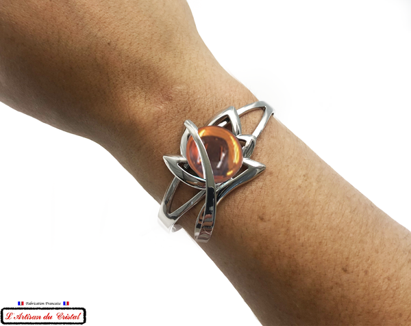 Luxury Women's Bracelet Set "Klein Créateur" Stainless Steel and Crystal : Maple Leaf Amber