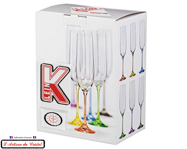 Service Color : 6 Flûtes à Champagne en Cristal Maison Klein 54120 Baccarat France