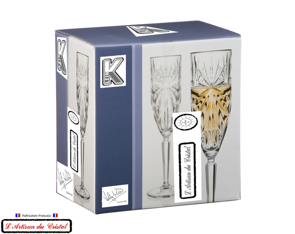 Service Rayon de Soleil : 6 Crystal Champagne Flutes (15 cl) Maison Klein 54120 Baccarat France