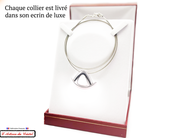 Coffret Luxe Collier Femme "Klein Créateur" Acier Inoxydable et Cristal Maison Klein : Boomerang Blanc