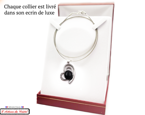 Klein Designer Stainless Steel and Crystal Necklace for Women : Black Heart