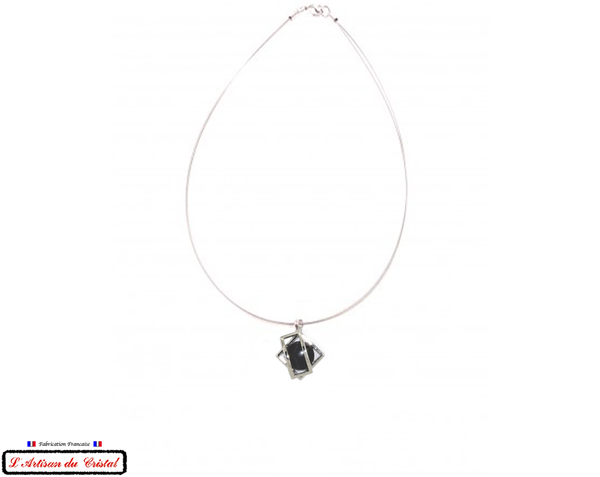 Maison Klein Stainless Steel and Crystal Necklace for Women : Double Square Black