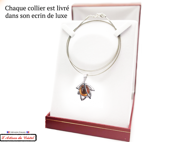 Luxury Women's Necklace Box "Designer Jewelry" Stainless Steel and Crystal Maison Klein : Maple Leaf Amber