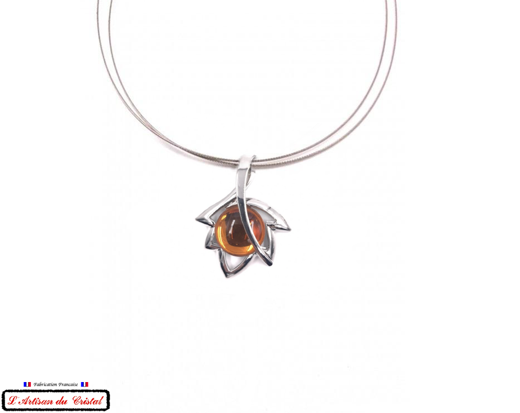 Luxury Women's Necklace Box "Designer Jewelry" Stainless Steel and Crystal Maison Klein : Maple Leaf Amber