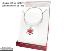 Charger l&#39;image dans la galerie, Coffret Luxe Collier Femme &quot;Bijoux Créateur&quot; Acier Inoxydable et Cristal Maison Klein : Fleur Corail Taillé
