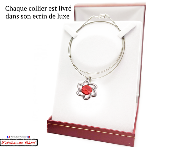 Coffret Luxe Collier Femme "Bijoux Créateur" Acier Inoxydable et Cristal Maison Klein : Fleur Corail Taillé