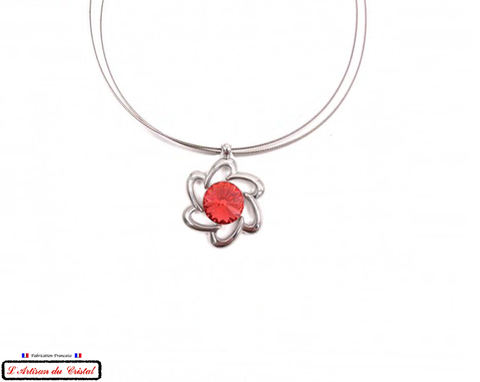 Coffret Luxe Collier Femme "Bijoux Créateur" Acier Inoxydable et Cristal Maison Klein : Fleur Corail Taillé