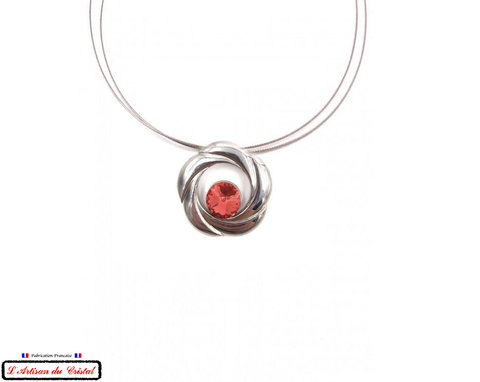 Coffret Luxe Collier Femme "Klein Créateur" Acier Inoxydable et Cristal Maison Klein : Goutte de Soleil Rose Taillé