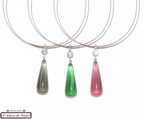 Coffret Luxe Collier Femme "Bijoux Créateur" Acier Inoxydable et Cristal Maison Klein : Larme