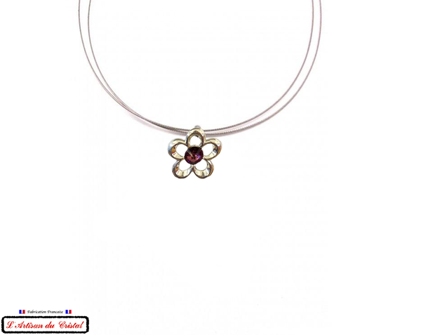 Luxury Women's Necklace Set "Designer Jewelry" Stainless Steel and Crystal Maison Klein : Marguerite Violet