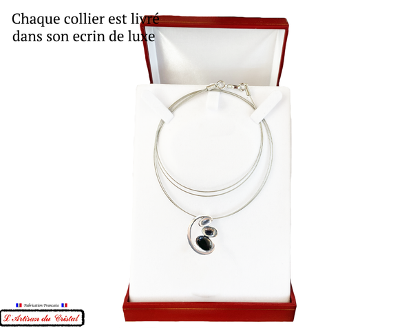 Taupe Grey Signature Necklace "Designer Jewelry" Stainless Steel &amp; Crystal Set by Maison Klein