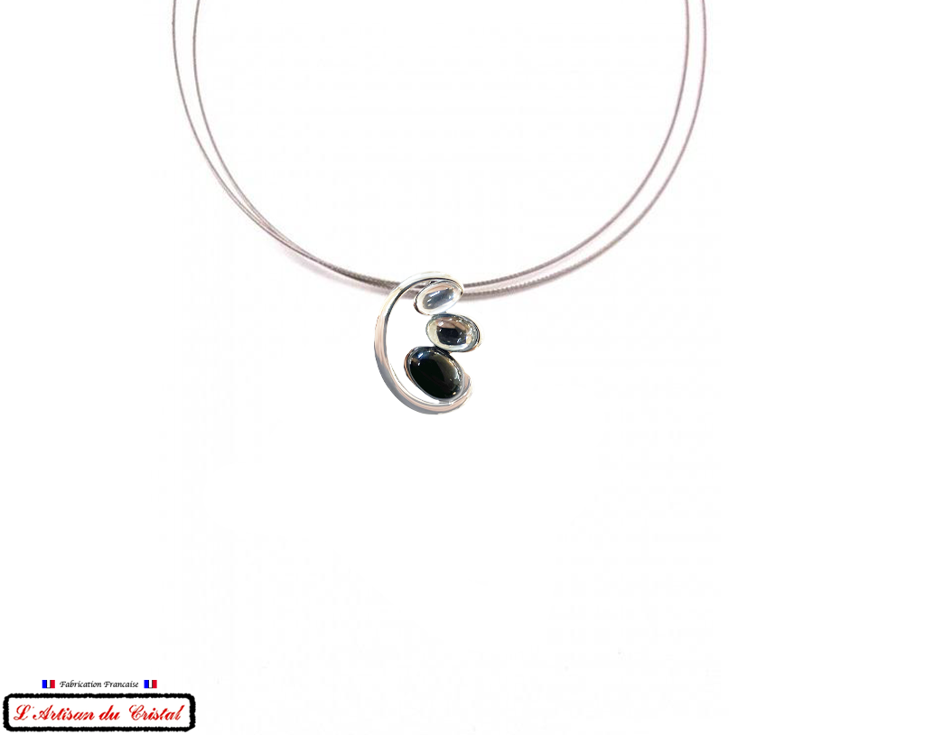 Taupe Grey Signature Necklace "Designer Jewelry" Stainless Steel &amp; Crystal Set by Maison Klein