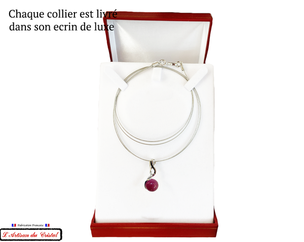 Coffret Luxe Collier Femme "Bijoux Créateur" Acier Inoxydable et Cristal Maison Klein : Perle Violette