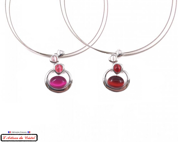 Luxury Women's Necklace Set "Designer Jewelry" Stainless Steel and Crystal Maison Klein : Ricochet Fuchsia