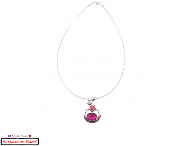 Luxury Women's Necklace Set "Designer Jewelry" Stainless Steel and Crystal Maison Klein : Ricochet Fuchsia