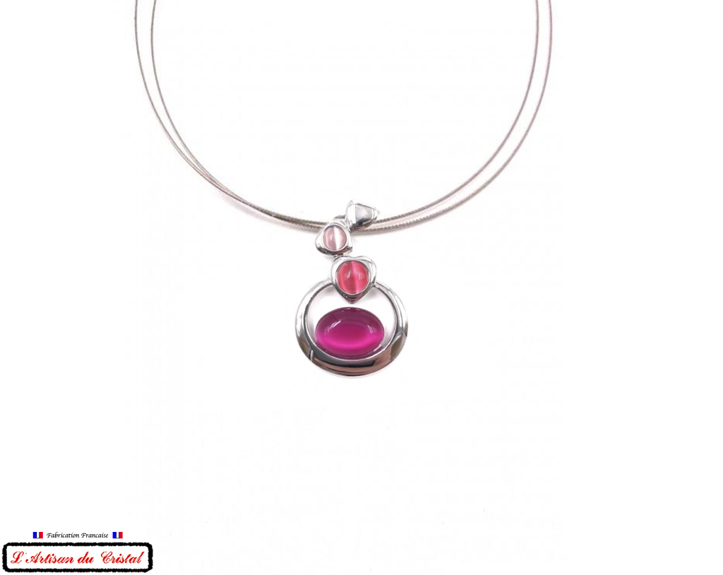 Luxury Women's Necklace Set "Designer Jewelry" Stainless Steel and Crystal Maison Klein : Ricochet Fuchsia