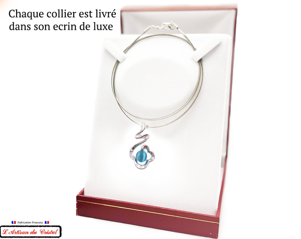 Coffret Luxe Collier Femme "Bijoux Créateur" Acier Inoxydable et Cristal Maison Klein : Rêve Bleu