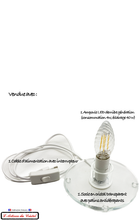 Load image into Gallery viewer, Inclus: ampoule Led dernière génération, socle en cristal transparent, câble d&#39;alimentation avec interrupteur.
