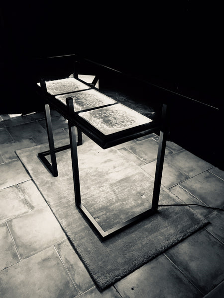 Crystal and steel desk : Manhattan
