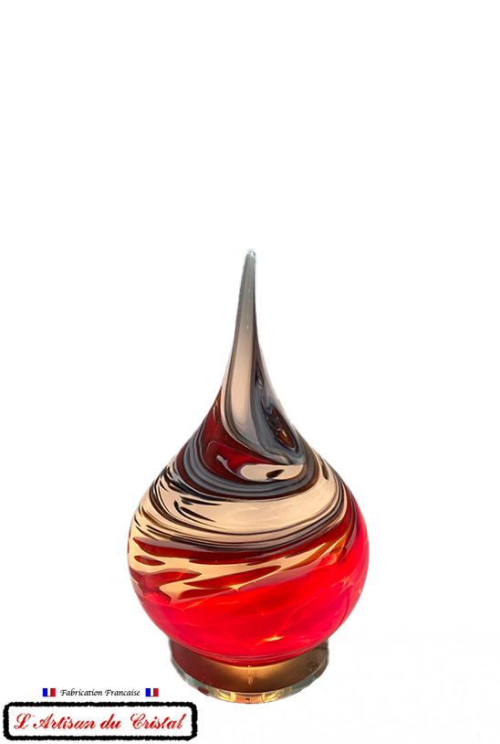 Lampe Flamme PM en Cristal KLEIN modèle RED Power tourbillon, allumée