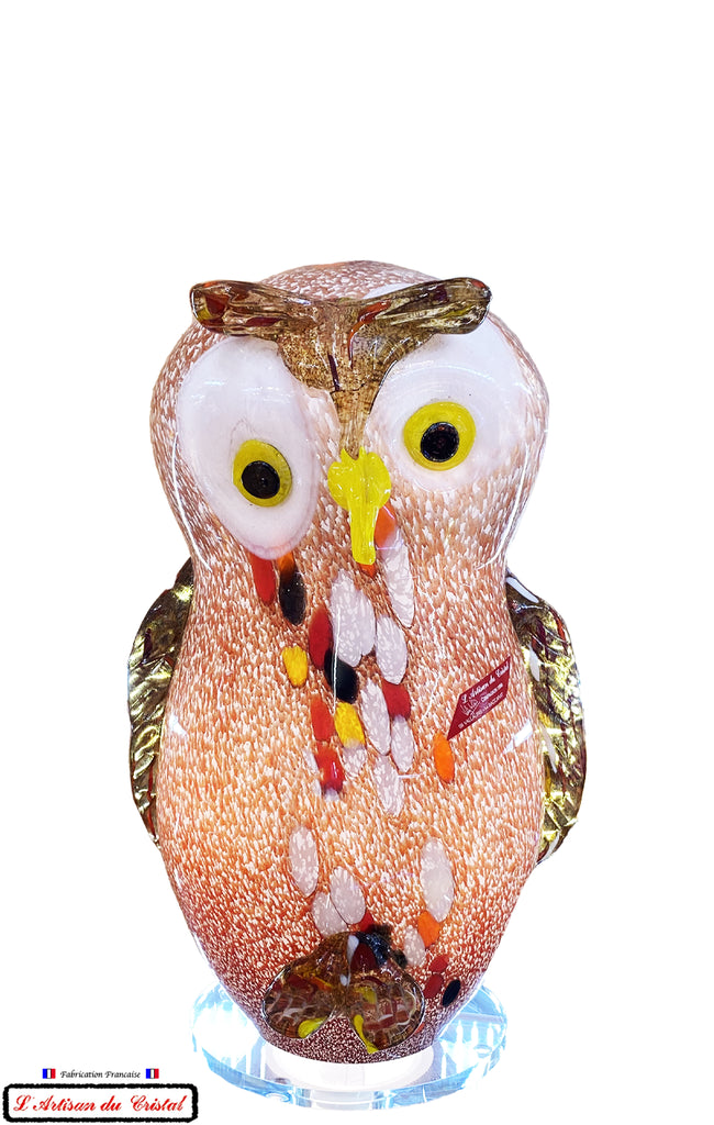 Yellow Owl Polychrome Crystal Lamp Maison Klein 54120 Baccarat France