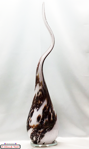 Lampe Géante Polychrome en Cristal Flamme Couleur Marron avec Incrustation de Feuille d'Argent Maison Klein 54120 Baccarat France