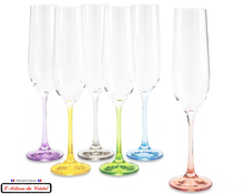 Load image into Gallery viewer, Service Color : 6 Flûtes à Champagne en Cristal Maison Klein 54120 Baccarat France
