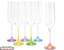 Charger l&#39;image dans la galerie, Service Color : 6 Flûtes à Champagne en Cristal Maison Klein 54120 Baccarat France