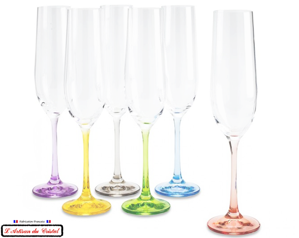 Service Color : 6 Flûtes à Champagne en Cristal Maison Klein 54120 Baccarat France