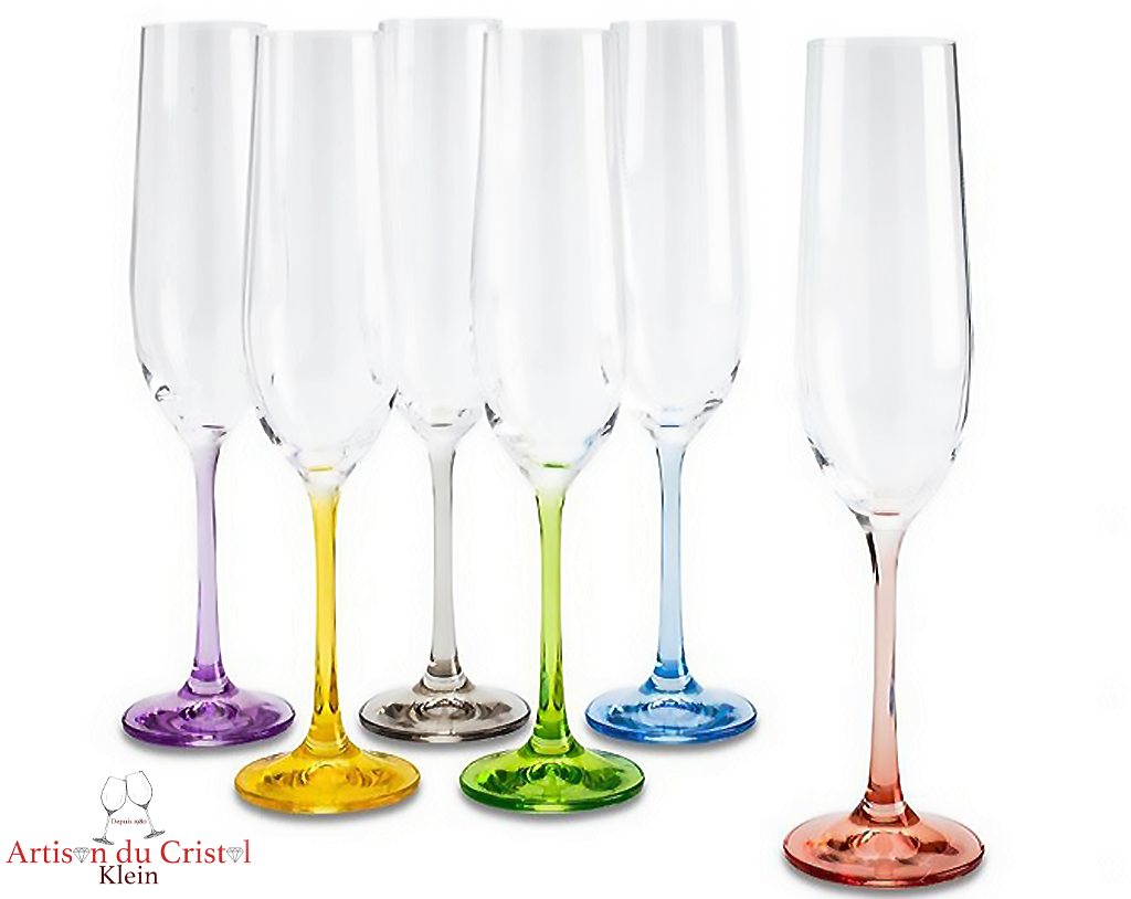 Service Color : 6 Flûtes à Champagne en Cristal Maison Klein 54120 Baccarat France