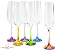 Load image into Gallery viewer, Service Color : 6 Flûtes à Champagne en Cristal Maison Klein 54120 Baccarat France
