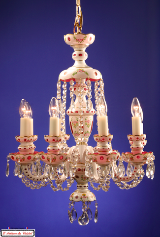 Chandelier Edition Overlay Crystal and Enamel Pink Color : 6 lights Maison Klein 54120 Baccarat France