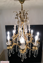 Load image into Gallery viewer, Bronze and Crystal Chandelier Special Negresco Collection : 9 lights Maison Klein 54120 Baccarat France
