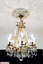 Load image into Gallery viewer, Bronze and Crystal Chandelier Special Negresco Collection : 9 lights Maison Klein 54120 Baccarat France
