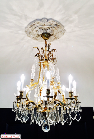 Bronze and Crystal Chandelier Special Negresco Collection : 9 lights Maison Klein 54120 Baccarat France