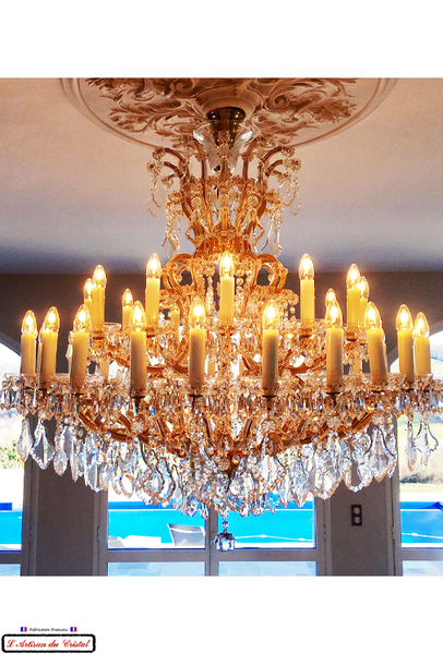 Crystal Chandelier Marie-Thérèse Style : 37 LED lights Cristallerie Klein 54120 Baccarat France